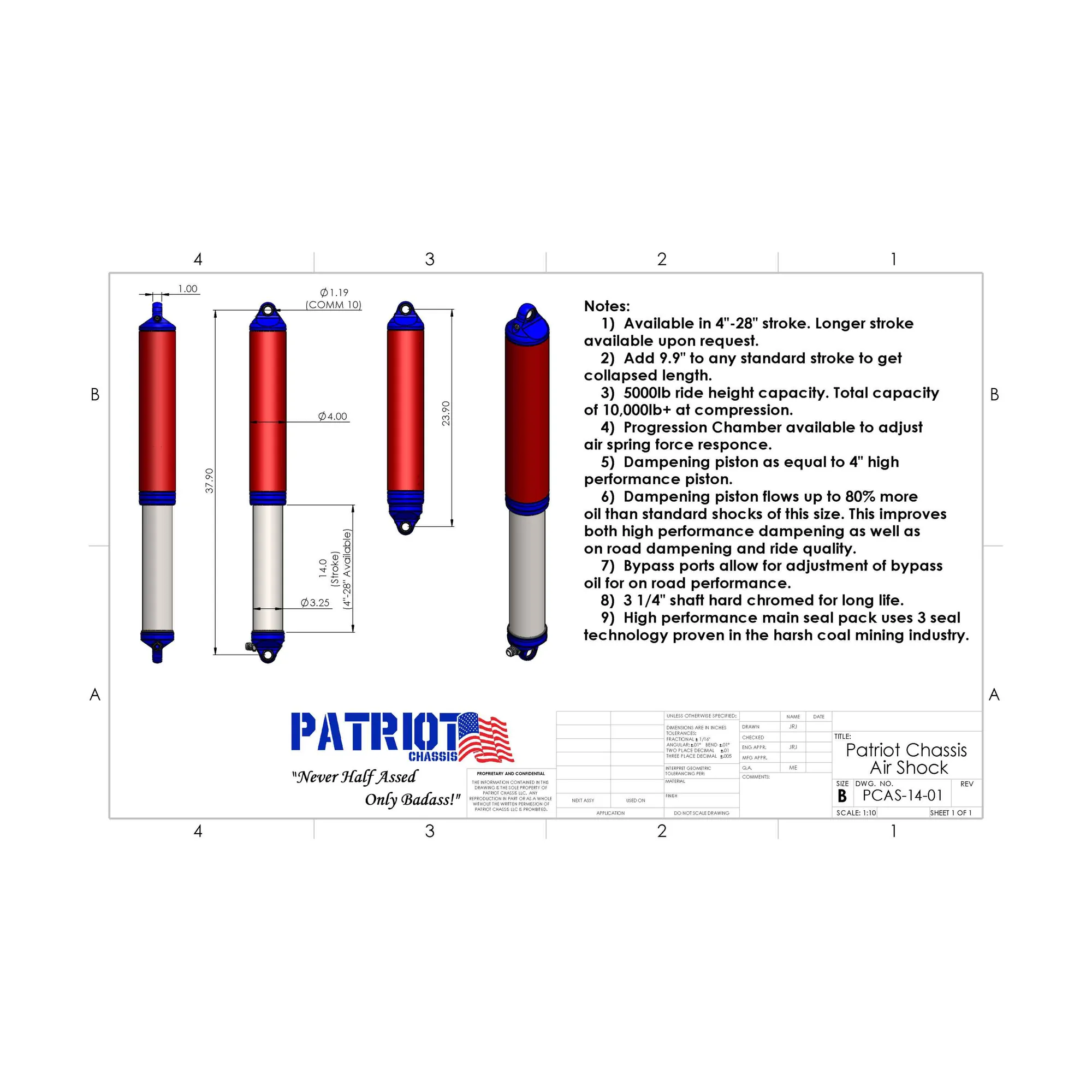 Patriot Air Shock &mdash; 4-inch travel air suspension upgrade for coilover replacement